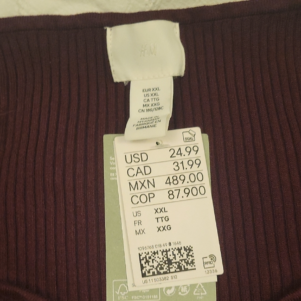 H&M Deep Burgundy Ribbed Top - Picture 2 of 2